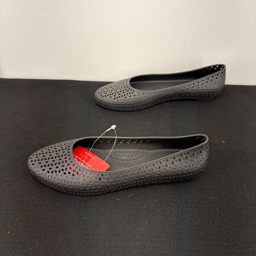 Okabashi Taylor Matte Black Perforated Ballet Flat Shoes Womens 9 USA Made Eco
